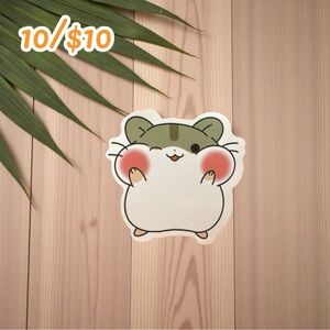Blushing Hamster in Green Hat Vinyl Sticker – 2” Glossy – Cute Animal Aesthetic
